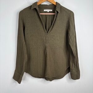 Xirena Gauze Top XS Cotton Boxy Long Sleeve Olive Green Oversized Lightweight